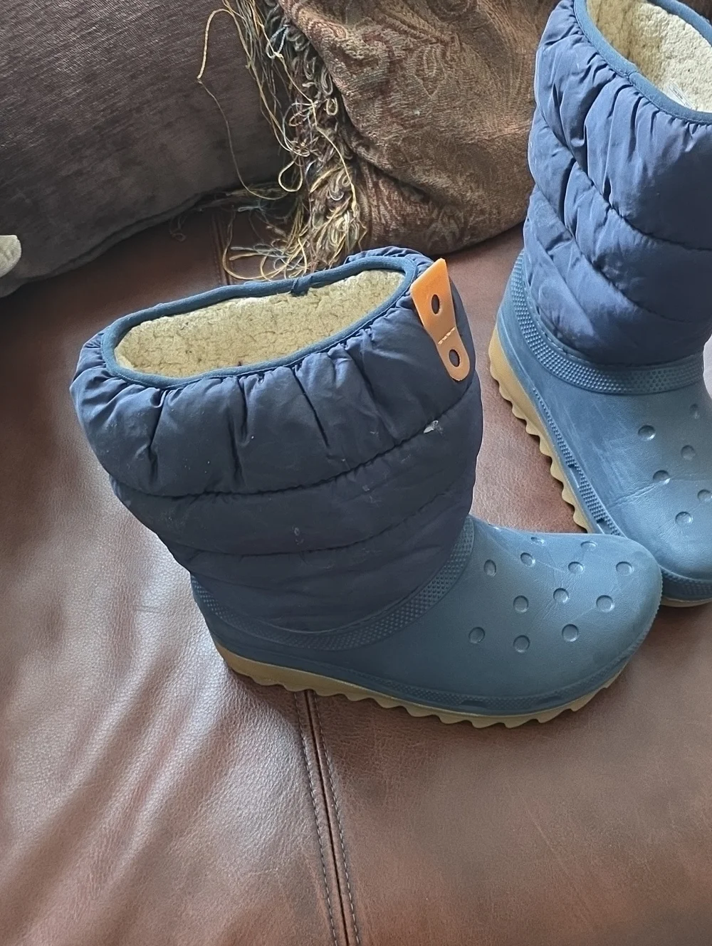CROCS Kids Navy and Tan Winter Snow Boots